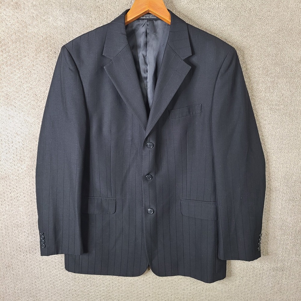 Claudio Morelli Jacket Mens 42L Black Striped Blazer‎ Poly Blend 3 Button Coat